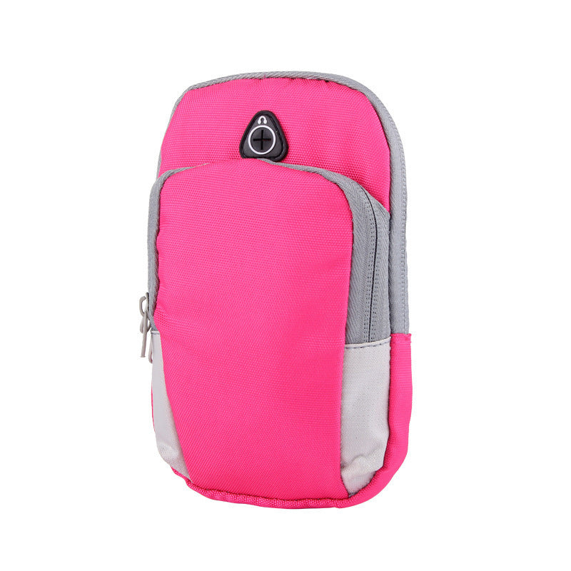 Arm bag shown from the back with strap system