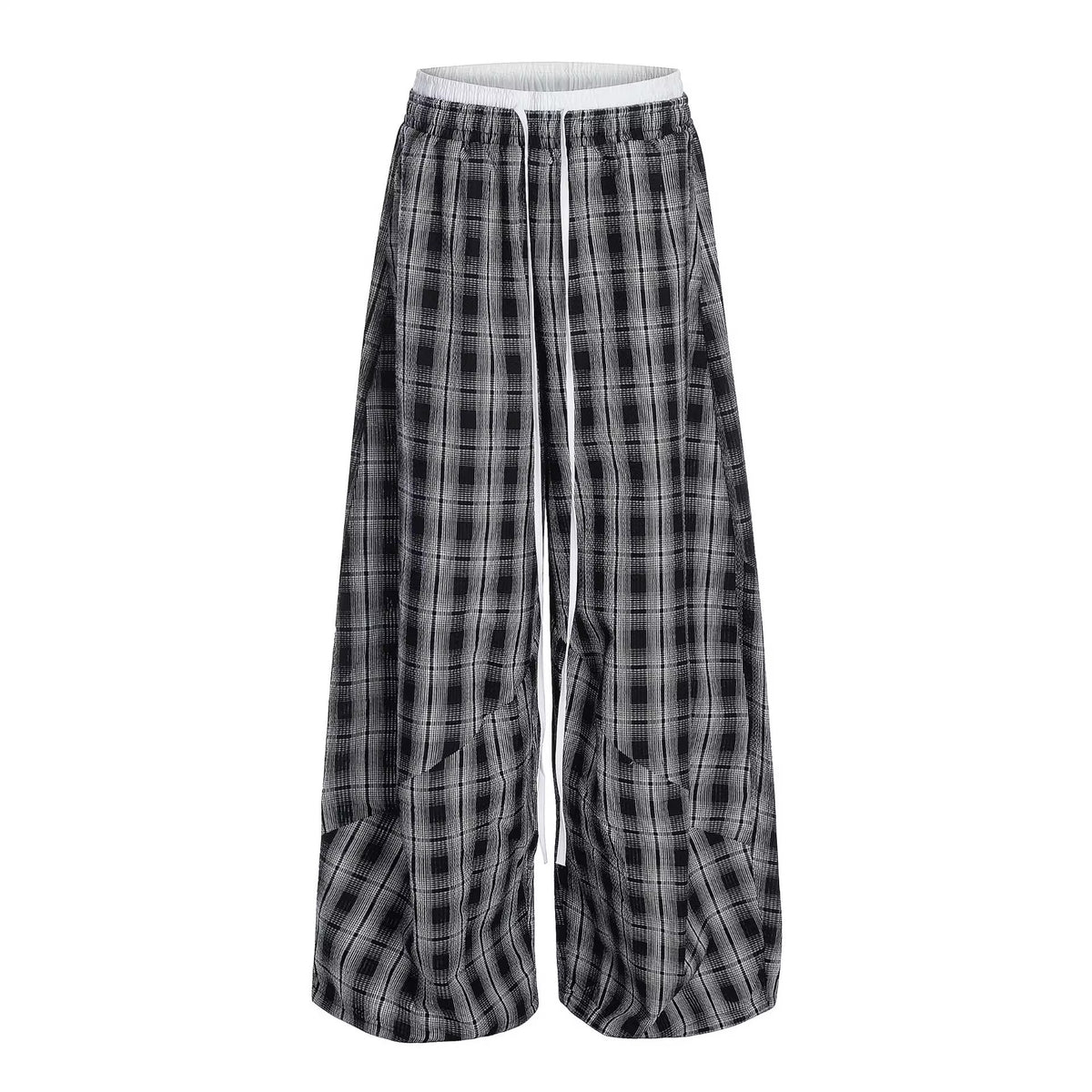 American Retro Loose Fit Plaid Trousers