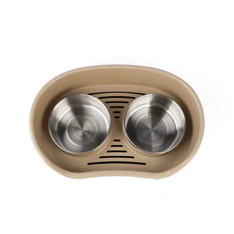 Anti-Tipping Elevated Stainless Steel Dog Bowl with Large Capacity Non-Slip Bottom Double Bowls Pet Feeding Supplies
