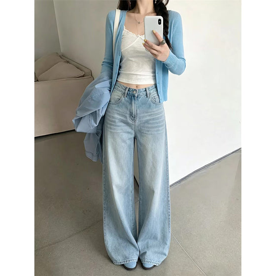 Women's American Retro High-Waisted Loose Wide-Leg Denim Jeans