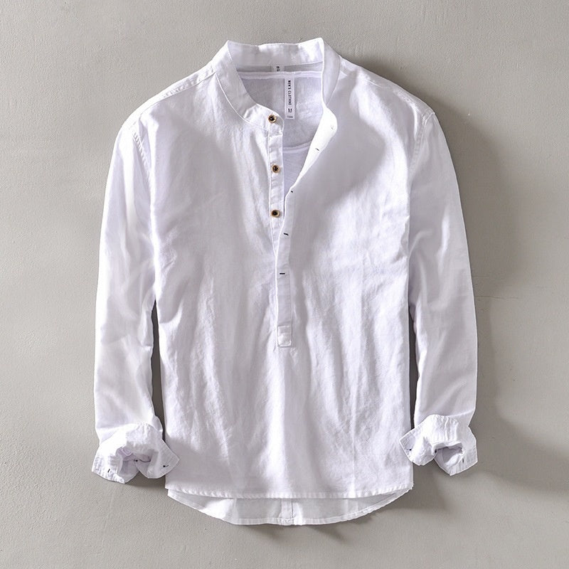 Men's slim-fit solid-color crew-neck casual pullover shirt