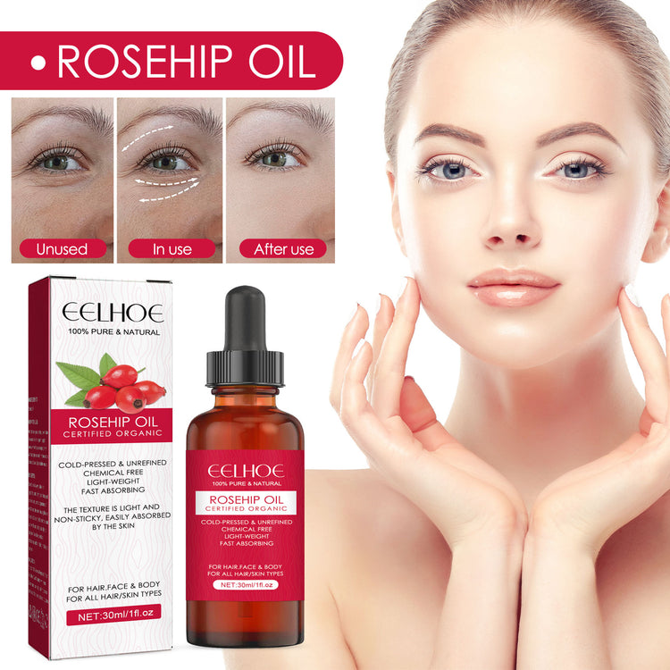 Rosehip facial oil bottle and box packaging