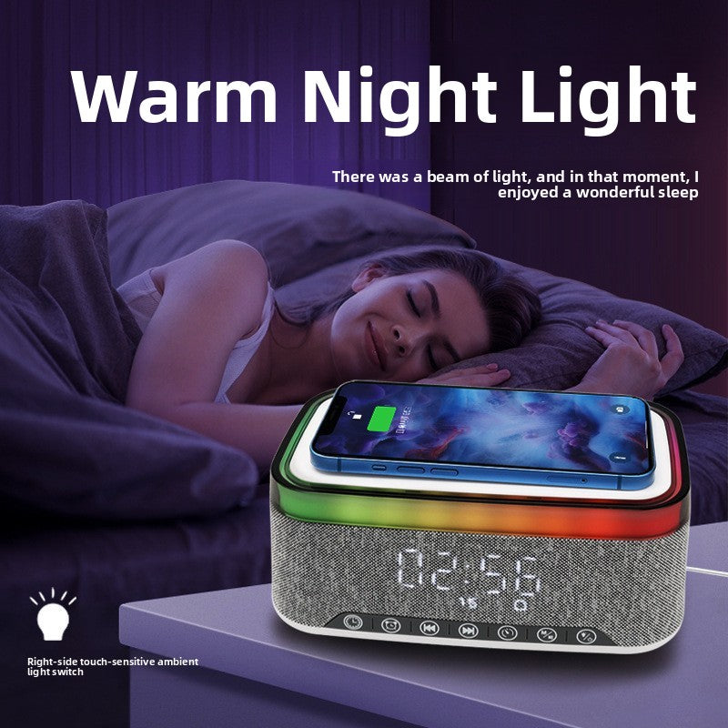 Wireless Charging Bluetooth Speaker with Clock and Night Light
