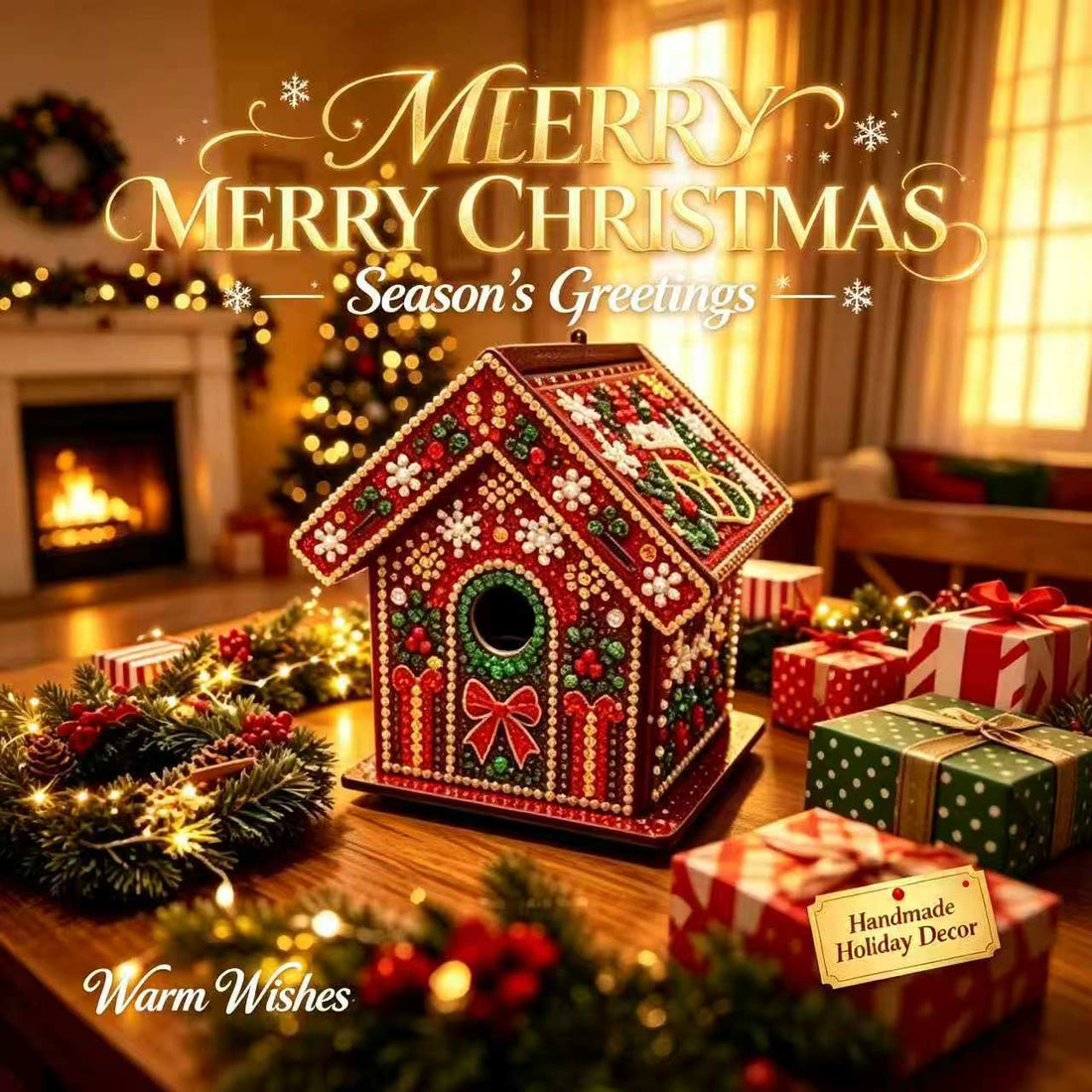 DIY Diamond Painting Kit Christmas House Rhinestone Art Hanging Ornament
