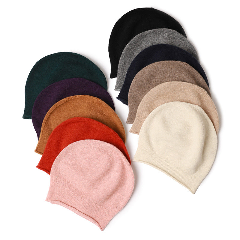Women's cashmere knit beanie with short curled brim, photo 5