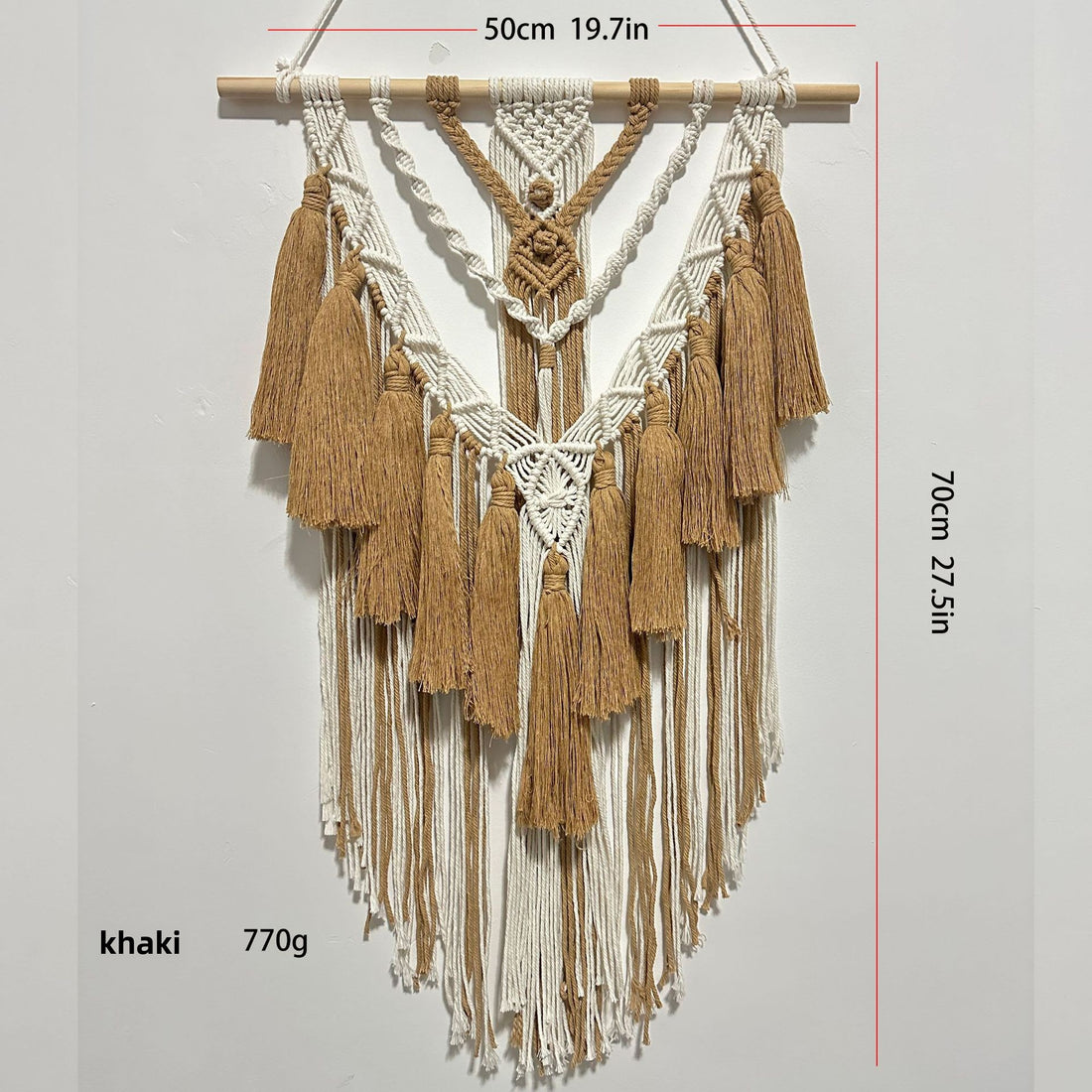 Bohemian-style hand-woven cotton rope fringed tapestry
