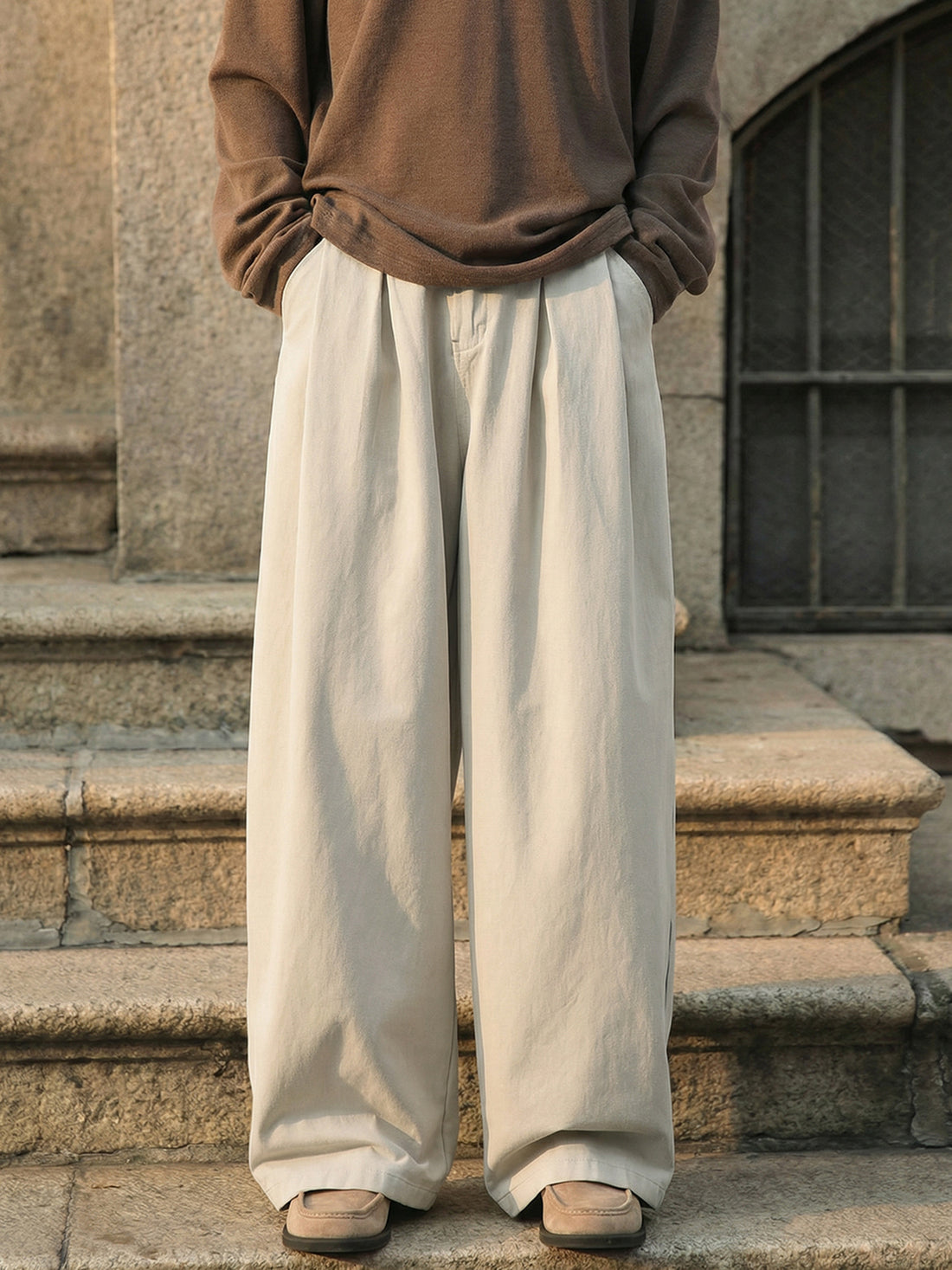 Men's American Retro Pure Cotton Loose Straight-Leg Casual Pants Washed Texture Vintage Style