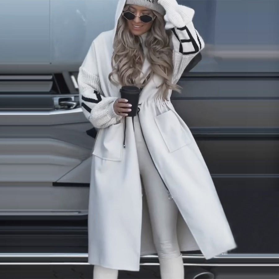 Women's Casual Hooded Long Patchwork Zip-Up Coat