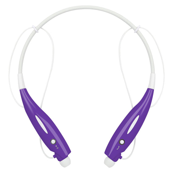Purple and white Bluetooth neckband headphones