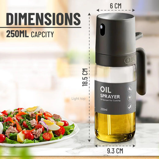 Olive oil sprayer bottle on kitchen counter