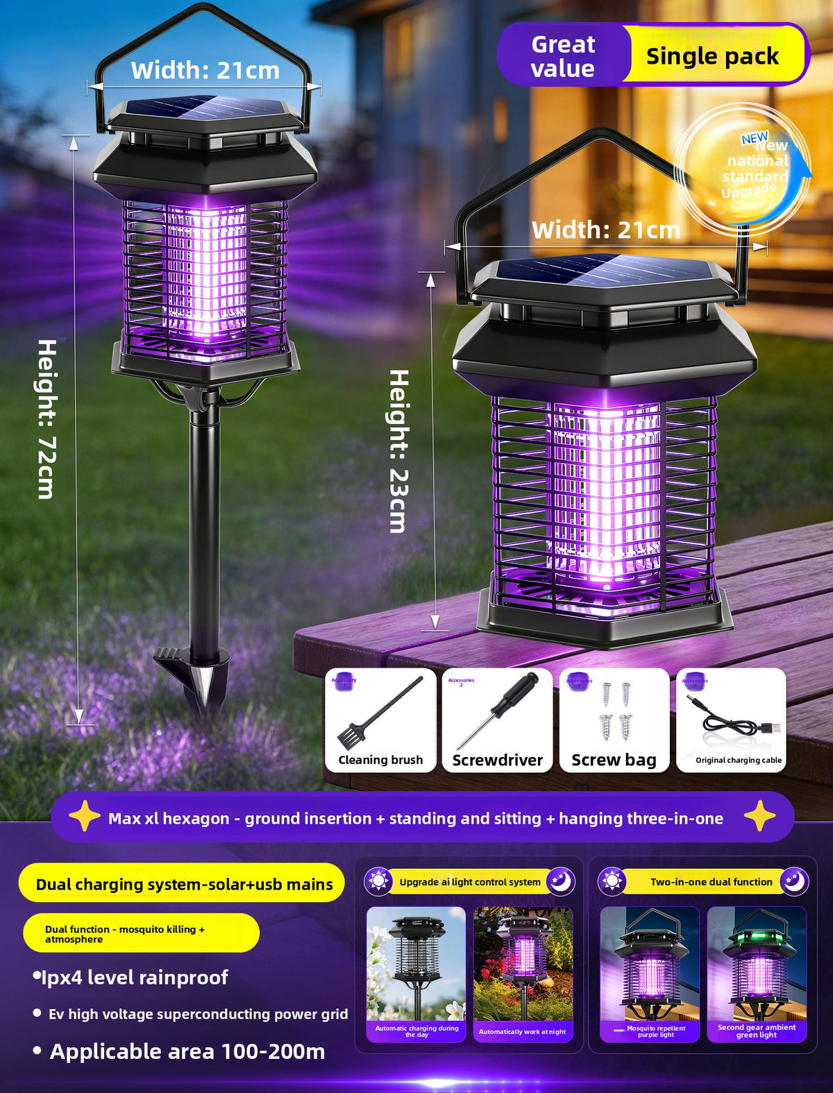Solar-powered outdoor mosquito repellent lamp