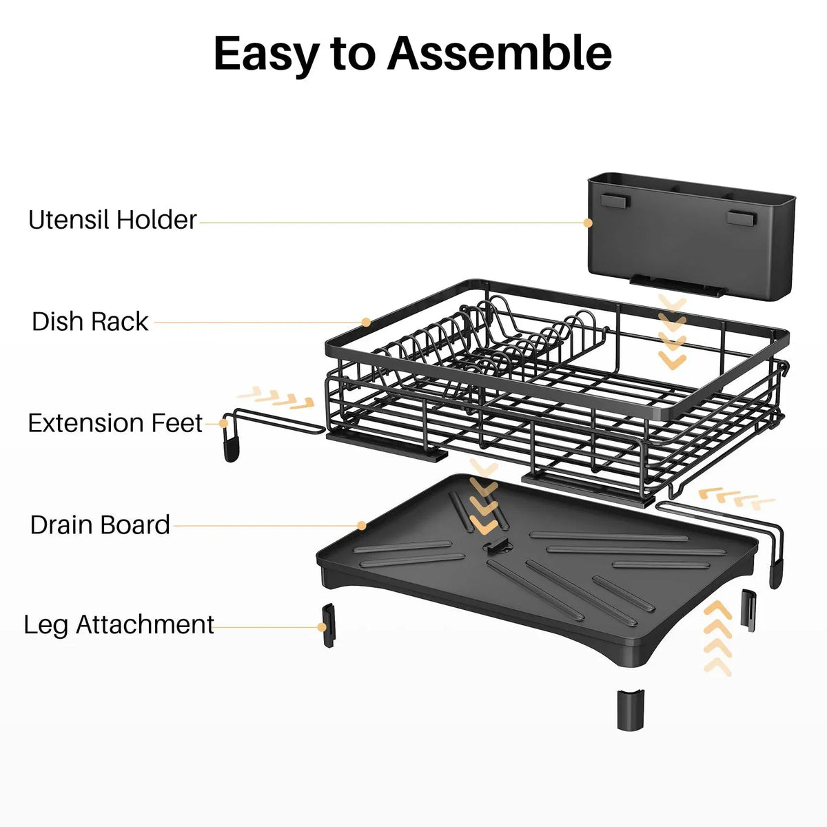 Expandable dish rack stainless steel finish close-up