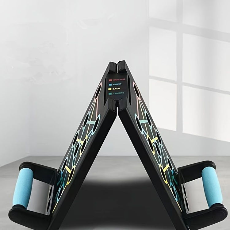Multi-functional push up board with color-coded muscle slots