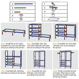 Metal clothing rack with folded items on lower shelves