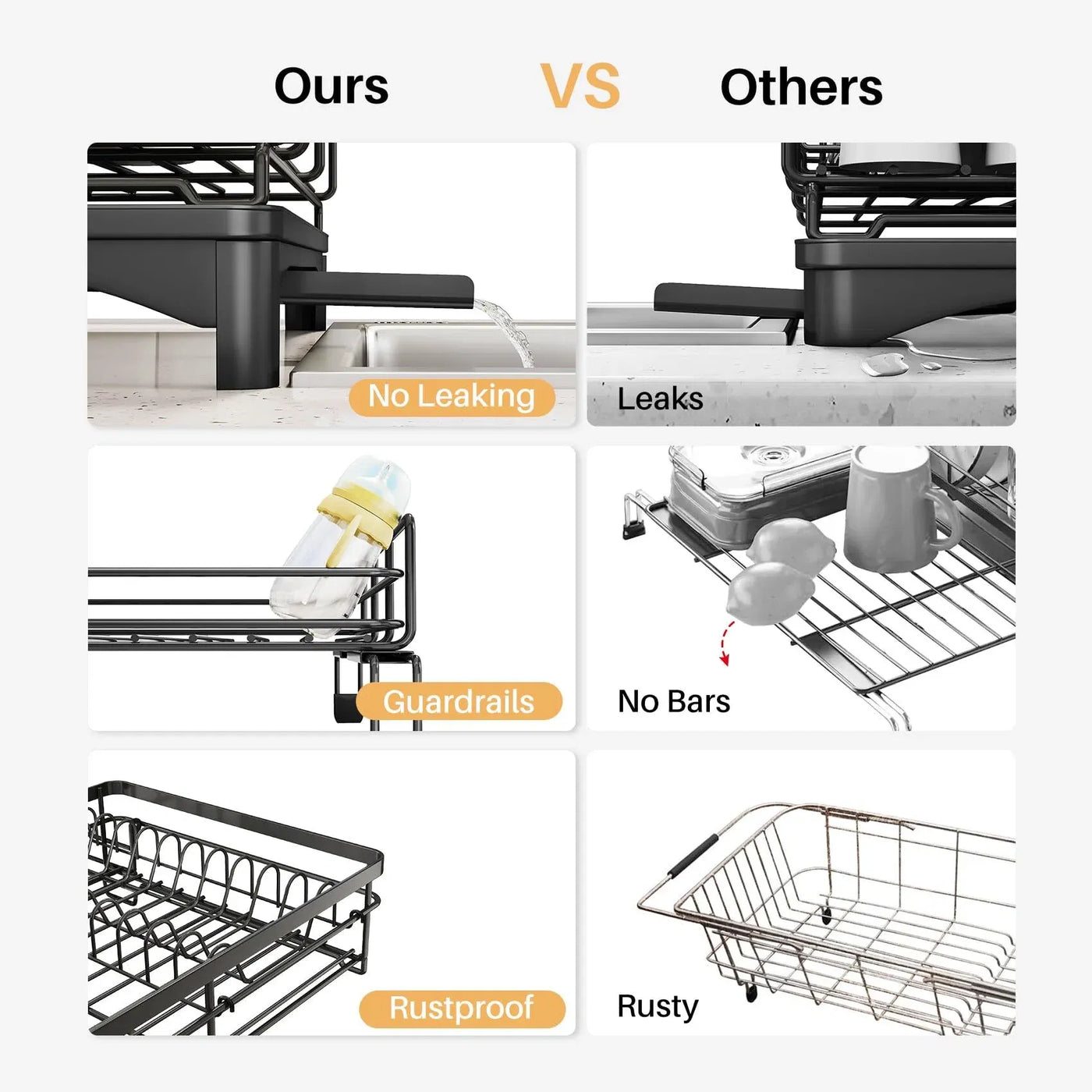 Stainless steel dish rack with cutlery section