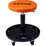 Adjustable mechanics rolling creeper seat with built-in tool tray