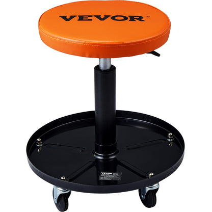 Adjustable mechanics rolling creeper seat with built-in tool tray