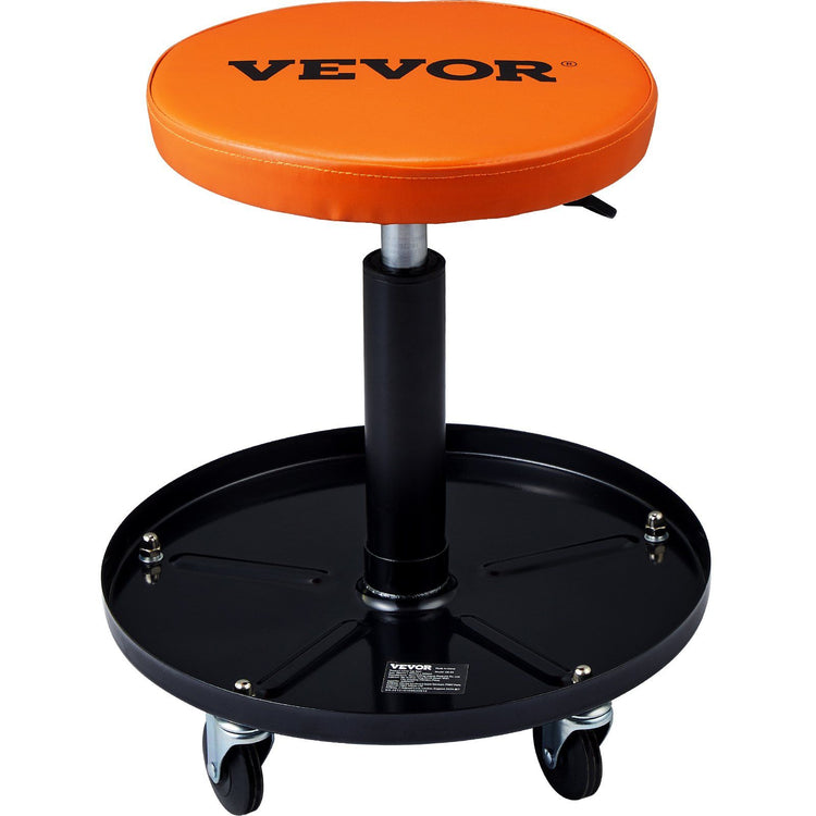 Adjustable mechanics rolling creeper seat with built-in tool tray