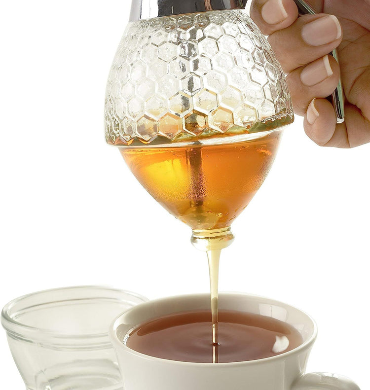 One-hand honey dispenser pour mechanism