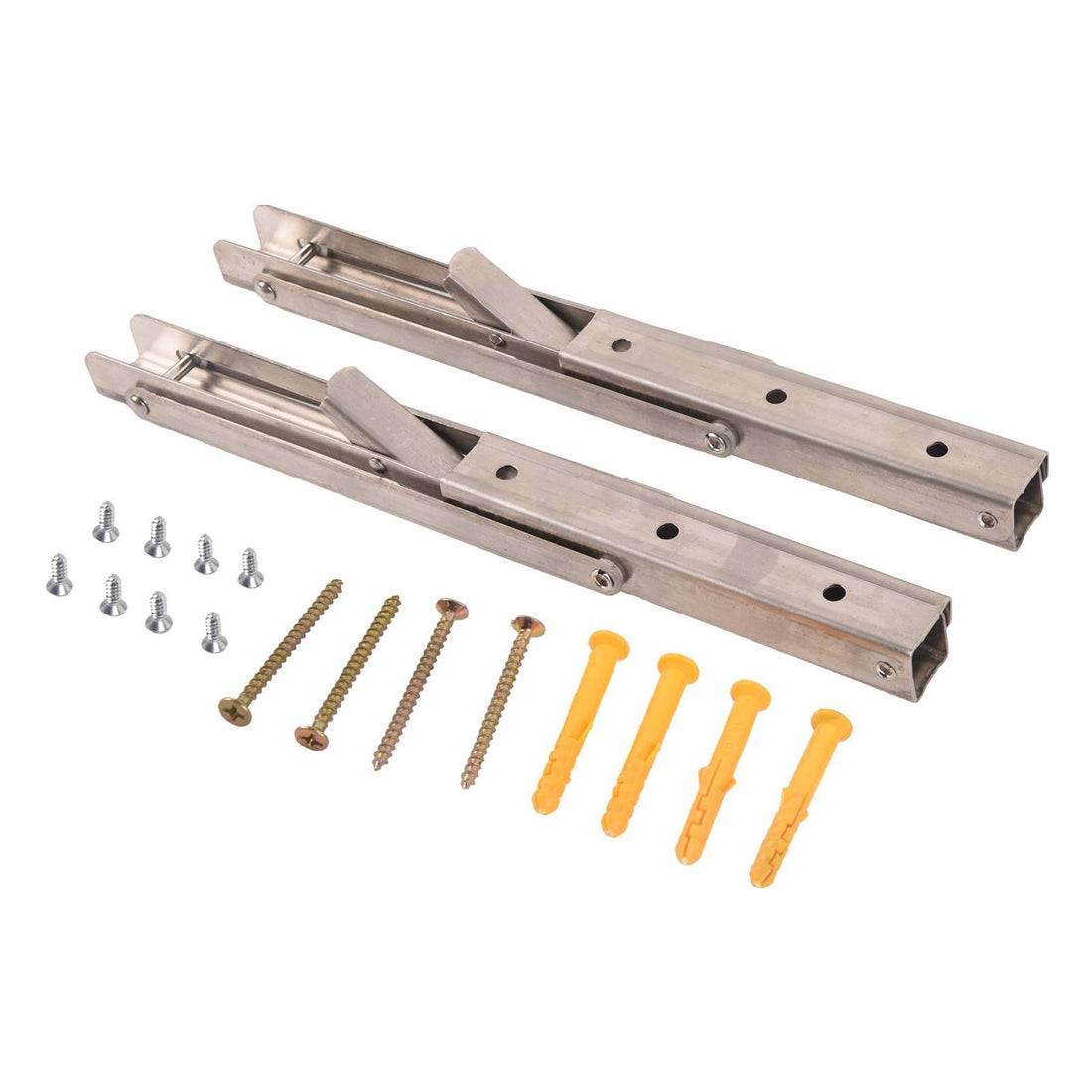 Folding shelf bracket pair mounted on wall