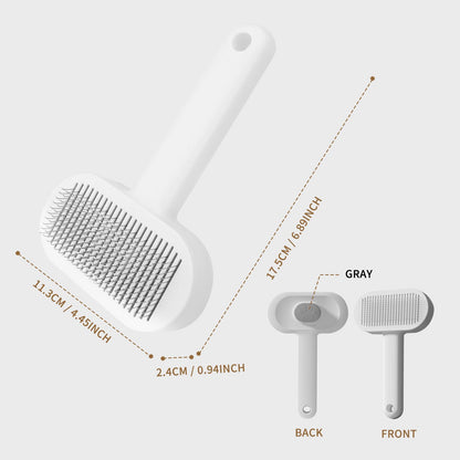 Pet grooming brush self-cleaning button view
