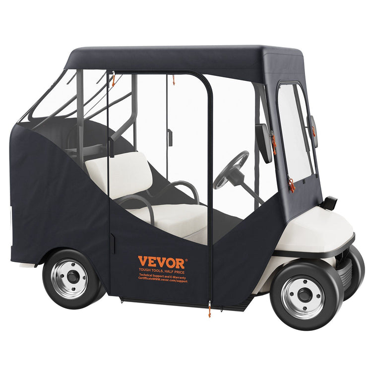 2-seater golf cart cover with 4-sided clear windows front view, Arbasa