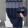 72 by 75 inch black waffle weave shower curtain in bathroom