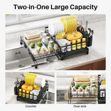 Expandable dish rack holding plates and bowls