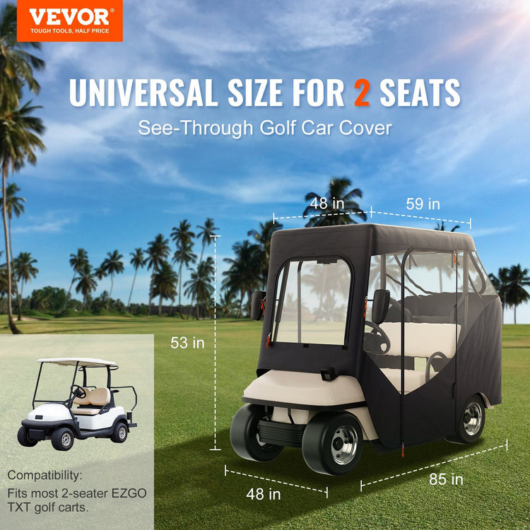 2-seater golf cart cover side panel close-up, 600D polyester