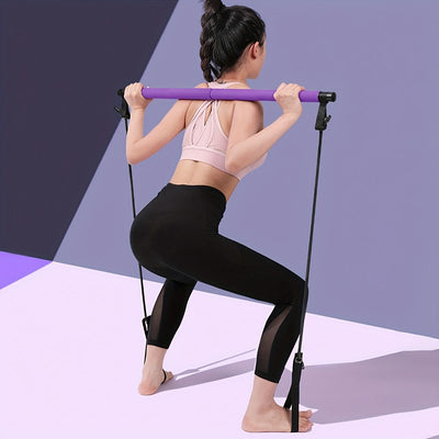 Pilates bar with resistance bands in purple