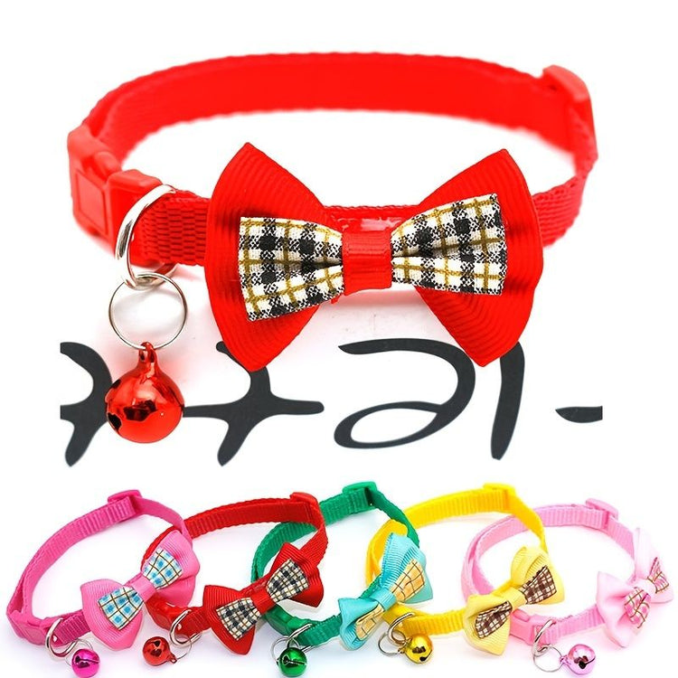 Bow tie cat collar in rose red with bell