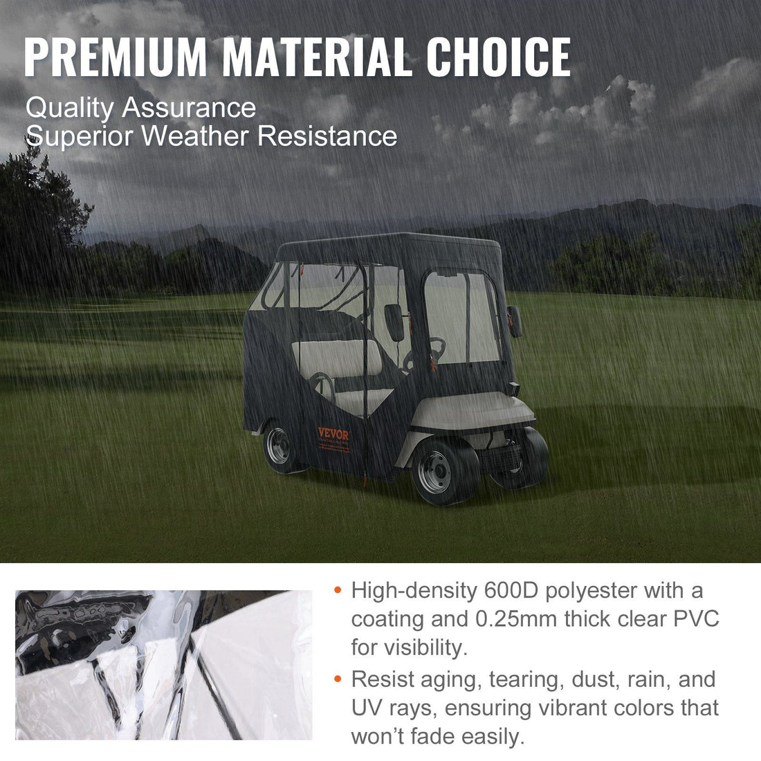 Black golf cart enclosure rear panel detail