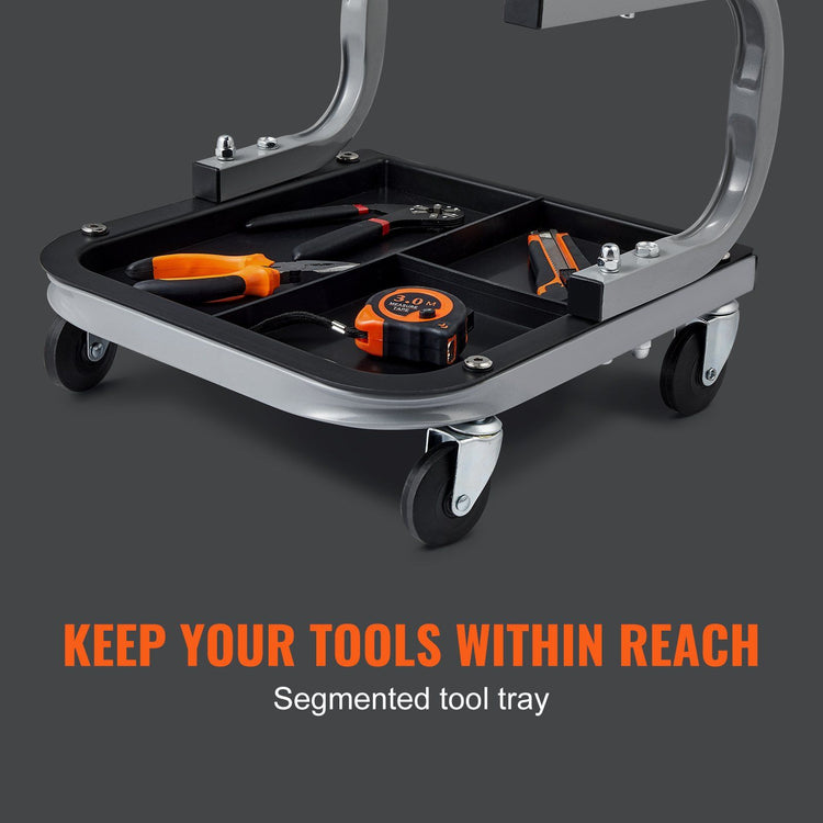 Heavy duty mechanic rolling seat side view with tool tray