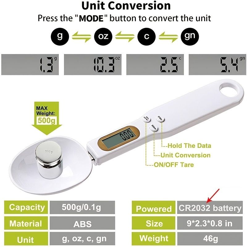 Digital spoon scale showing tare function