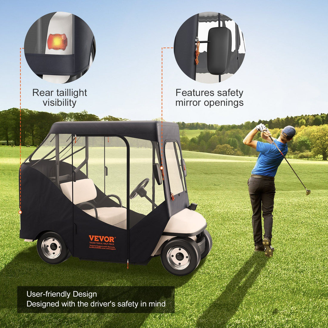 Golf cart cover clear window panel close-up