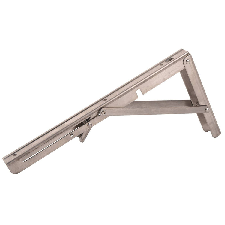 Folding shelf bracket supporting a workbench