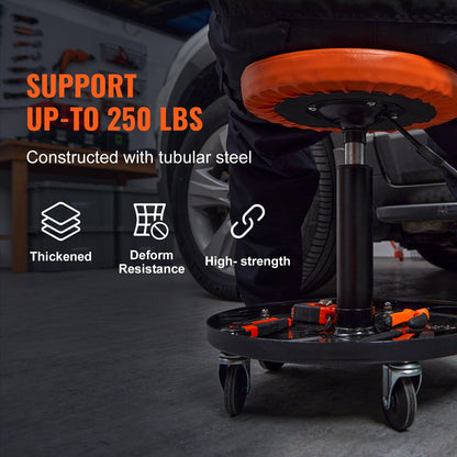 Swivel casters close-up on the rolling creeper seat