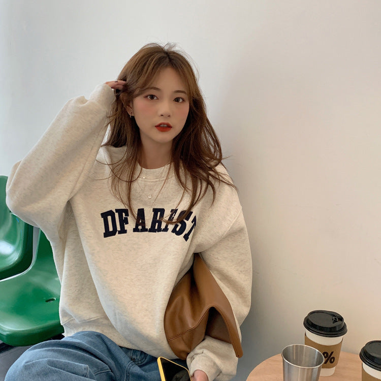 Women's Embroidered Letter Crewneck Long Sleeve Sweatshirt