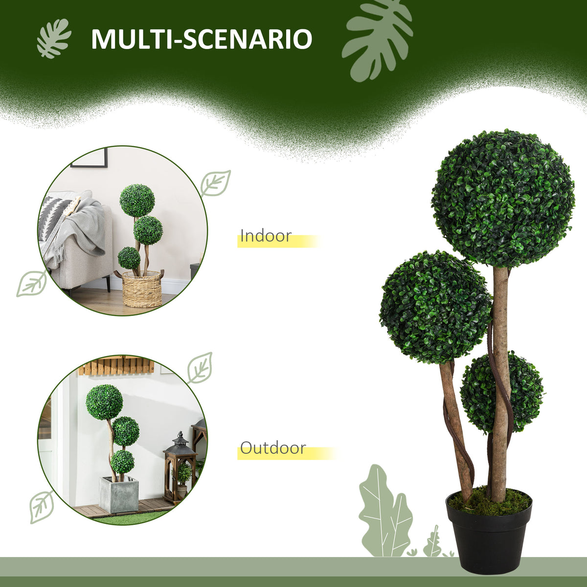Boxwood topiary shown in an entryway setting
