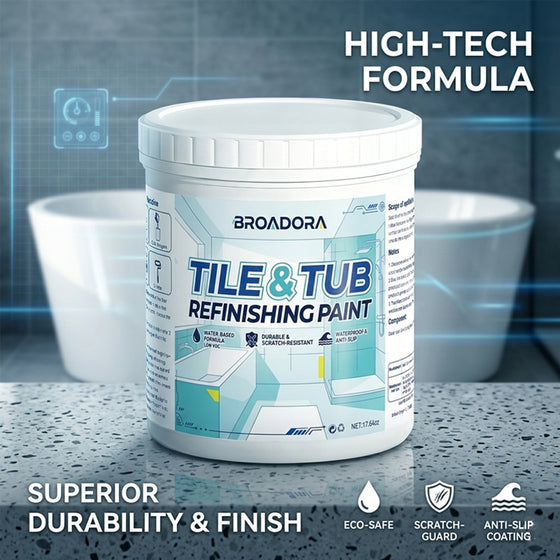 White tub of tile and tub refinishing paint on a bathroom background