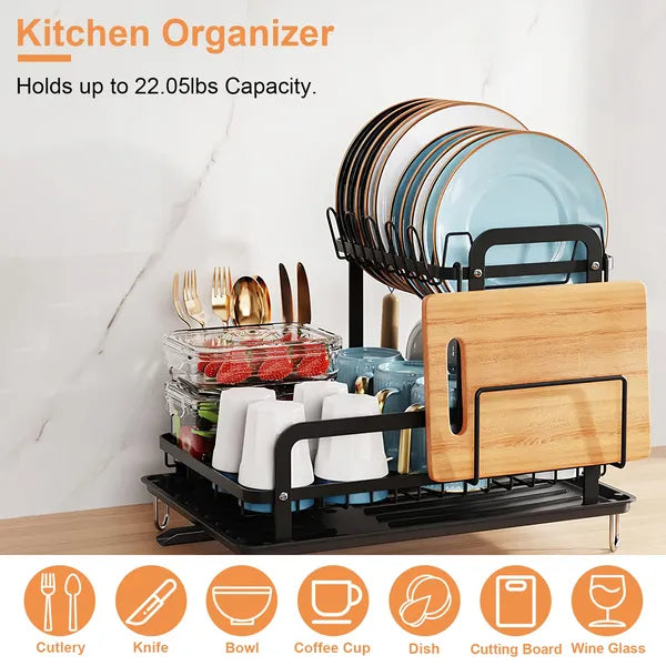 Dish drying rack top tier with mugs and glasses
