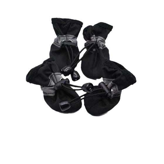 Black drawstring dog shoes with reflective straps