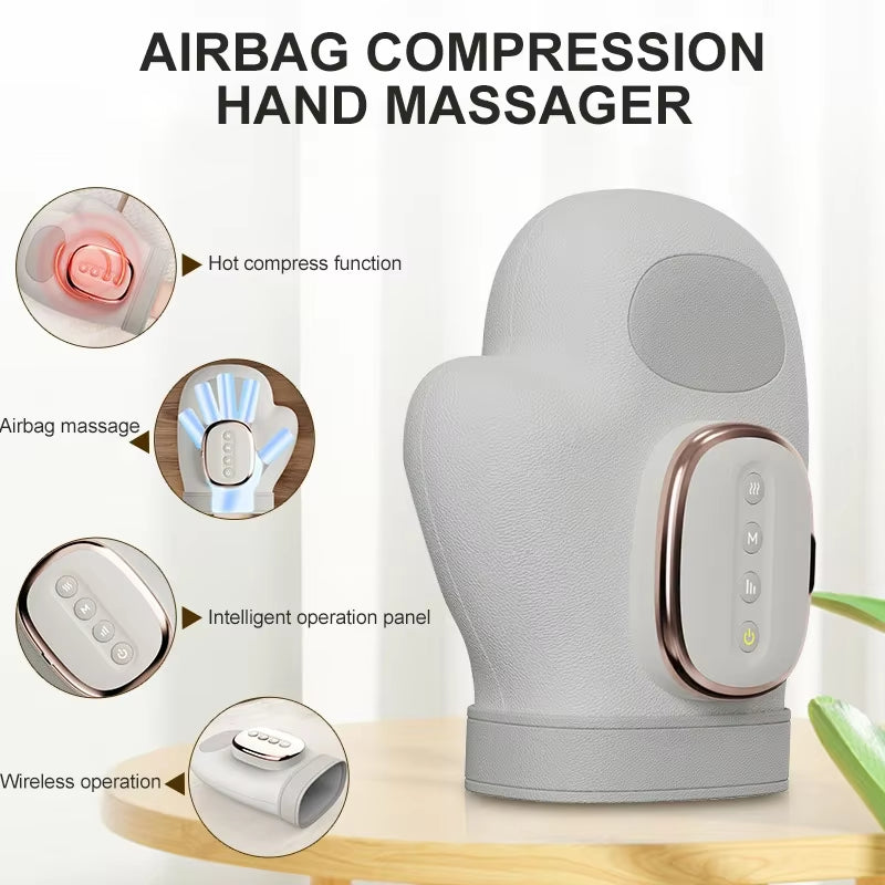 Hand Massager with Heat Compression Carpal Tunnel Wrist Finger Massagers Kneading Rollers Electric Portable Vibrating Gloves