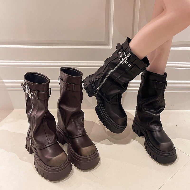 Women Chunky Heel Martin Boots Slimming Ankle Boots