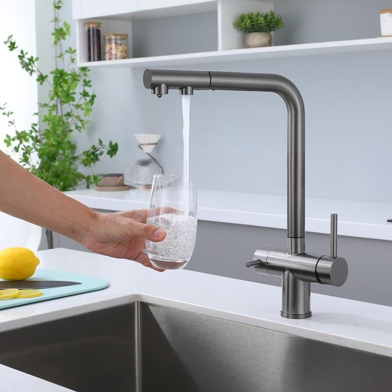 Cross-Border Russian Popular Pull-Out Kitchen Faucet Hot and Cold Sink Sink Three-In-One Dual-Use Pure Water Faucet