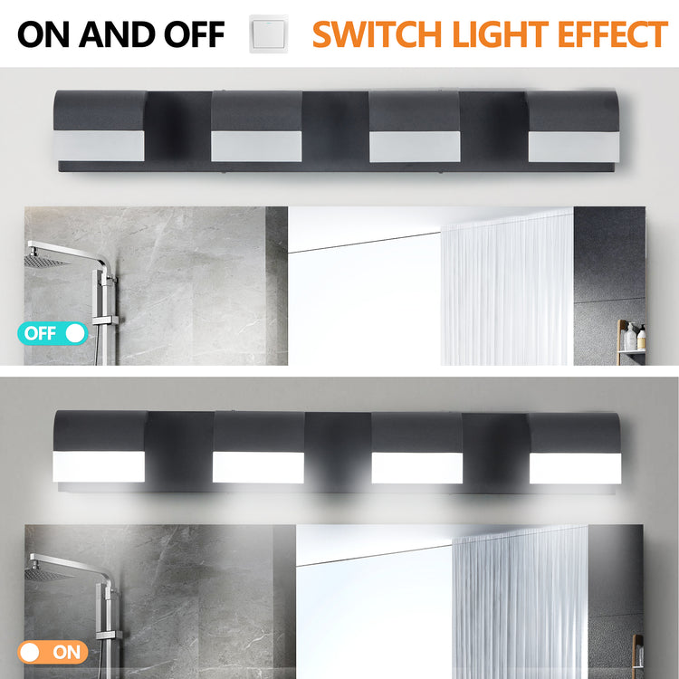 Vanity light mounted above bathroom mirror with sink