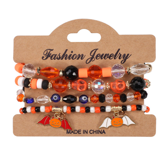 Halloween Bracelet with Ghost Pumpkin Skull Pendant Beaded Party Jewelry