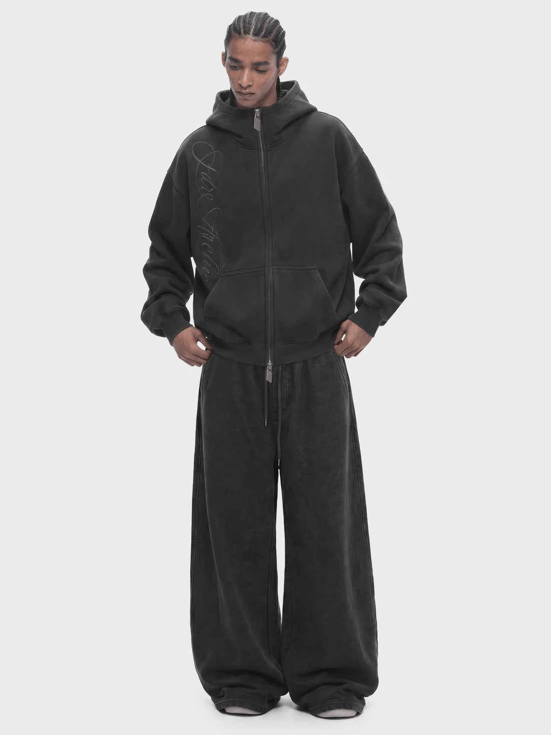 Printed high-neck pullover with hood and zipper vest