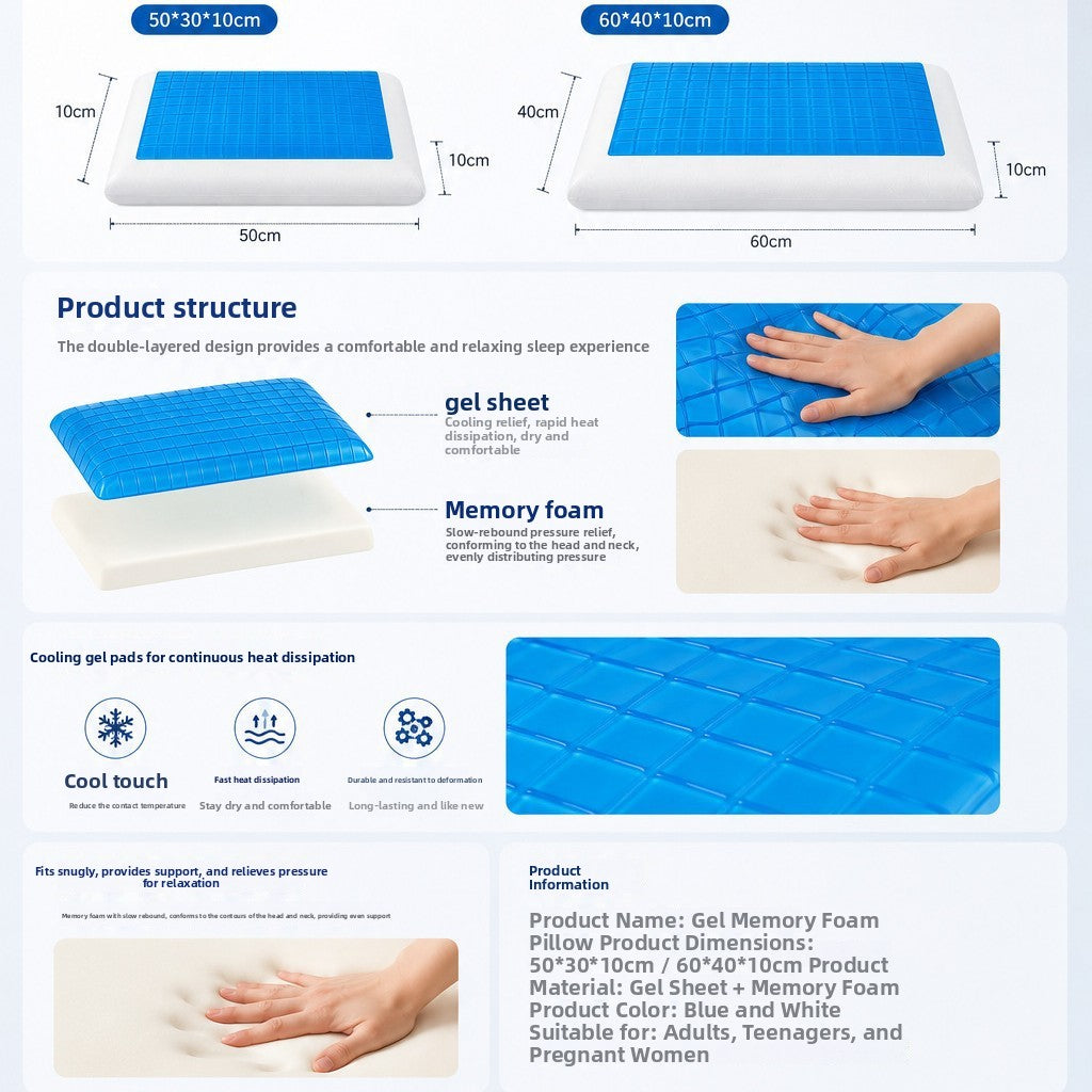 Cooling Gel Memory Foam Pillow Slow Rebound Ergonomic Rectangular Sleeping Pillow with Breathable Cover