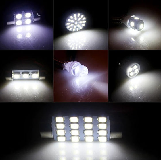 Close-ups of the LED bulbs lit up